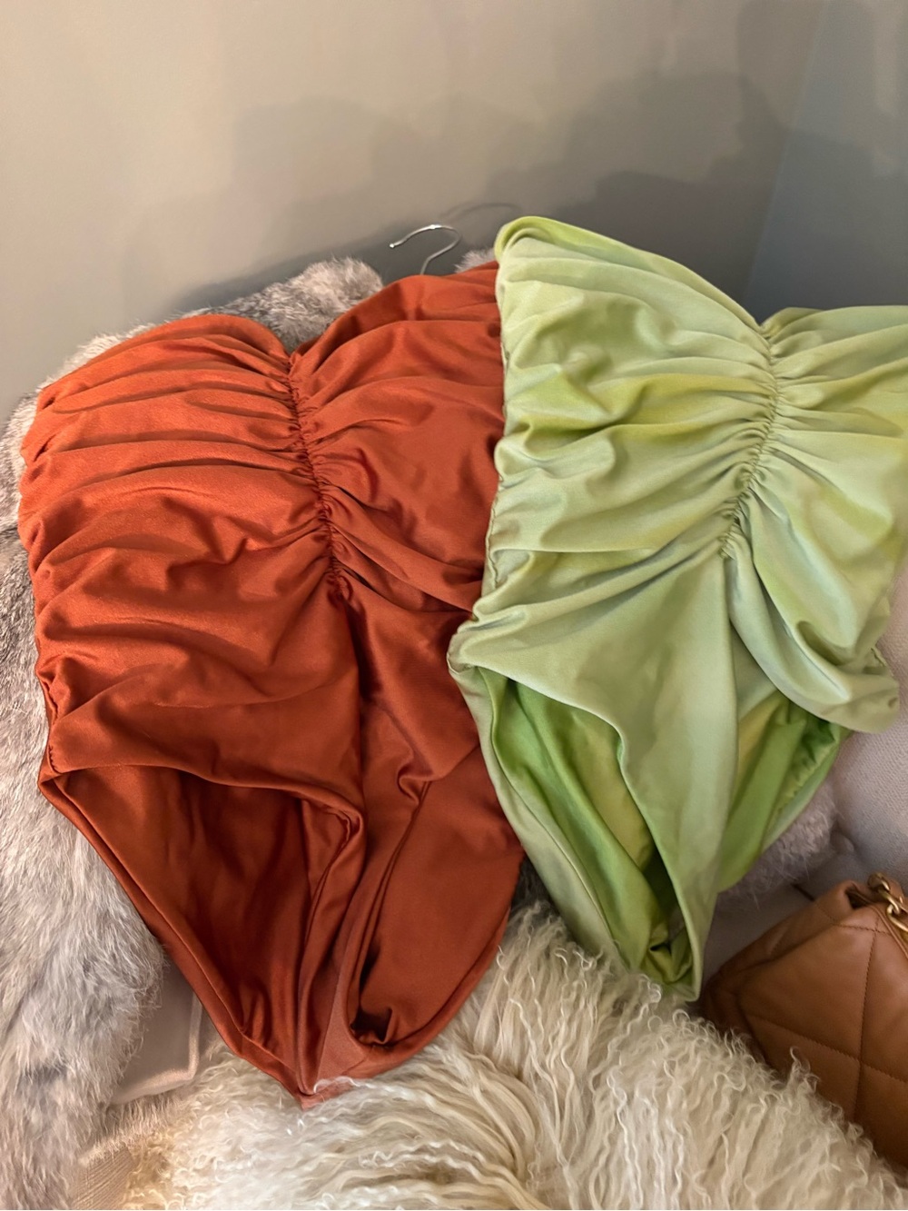 Jade Ruched One-Piece Swimsuits in Rust OR Light Green